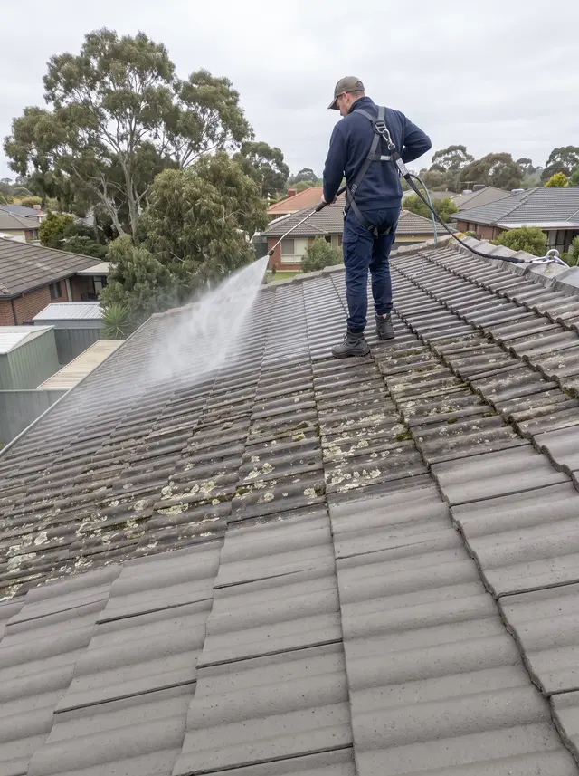 Low pressure roof washing